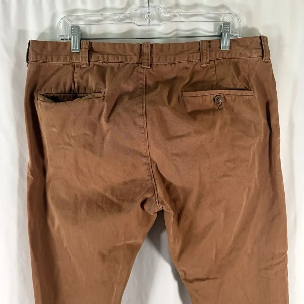 J. Crew Sun Faded Pants Men's 36x32 Brown Flat Front Chino Slash Pockets
